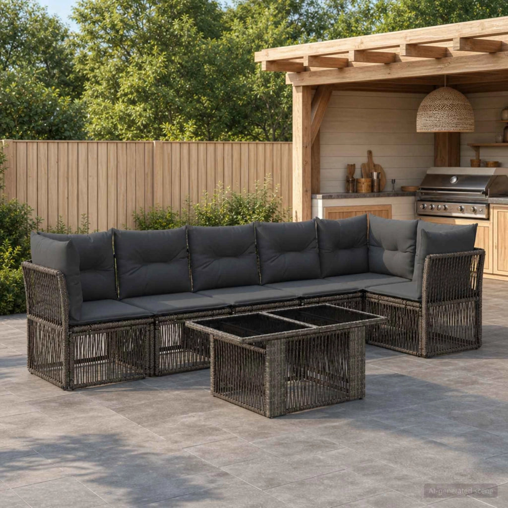 Set Divano da Giardino 7 pz Grigio polyrattan 3436469