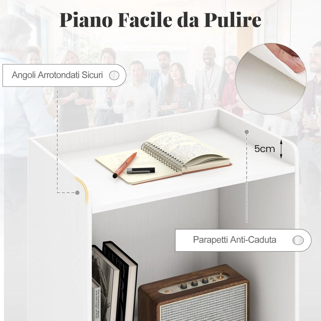 COSTWAY Podio per Conferenza, Leggio in Legno Massello con 2 Ripiani e Ruote Universali e Bloccabili, Podio in Piedi per Chiesa, Ufficio e Scuola, 57,5 x 37 x 105 cm (Bianco)