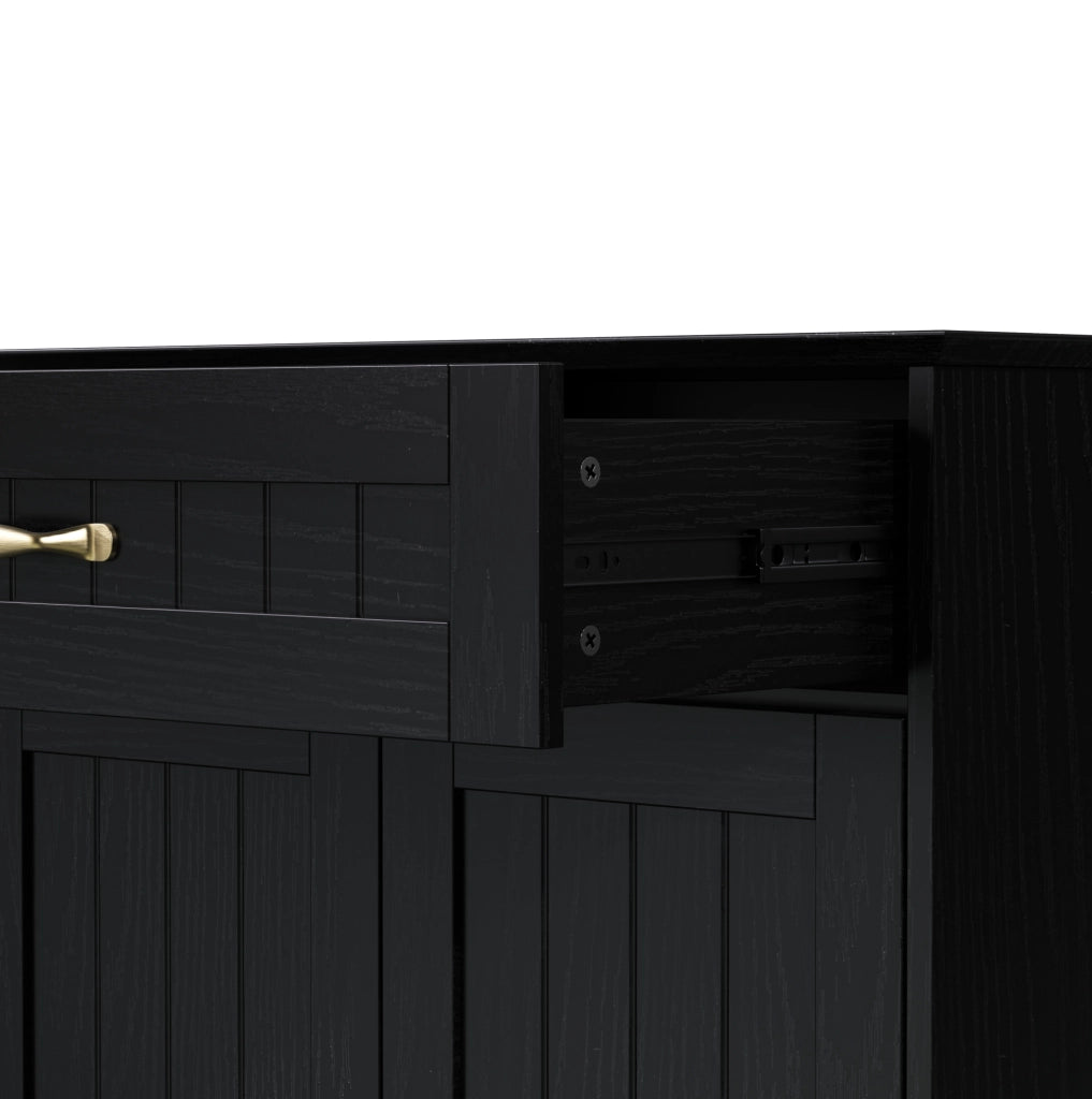 Mobile portascarpe 107x40x84 cm in MDF nero con cassetto, per ingresso e contenimento