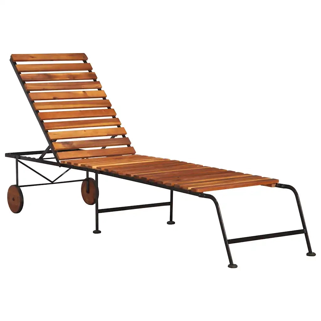 Lettino Prendisole in Massello d'Acacia con Gambe in Acciaio
