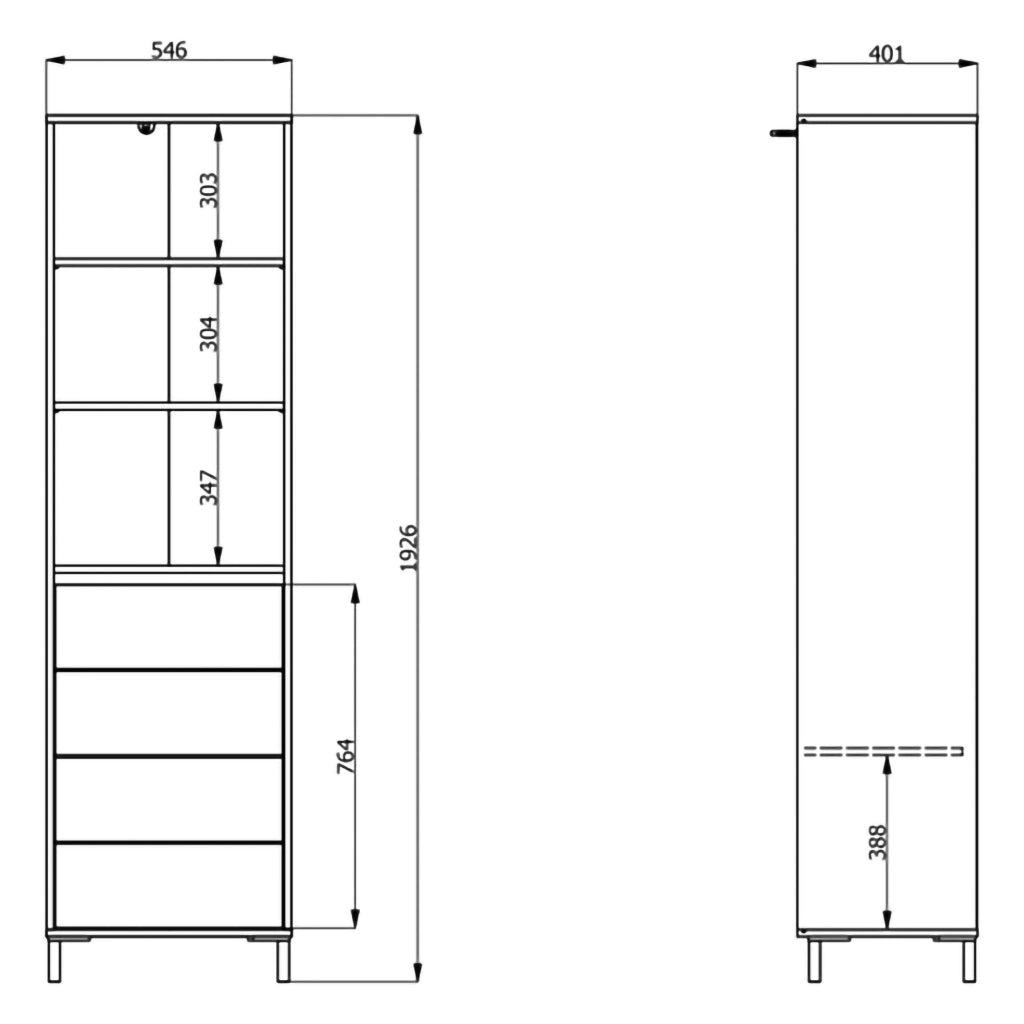 Mobile Espositore Calto, Vetrina 4 Ripiani, 55x40x193h cm Marrone Rovere Nodi