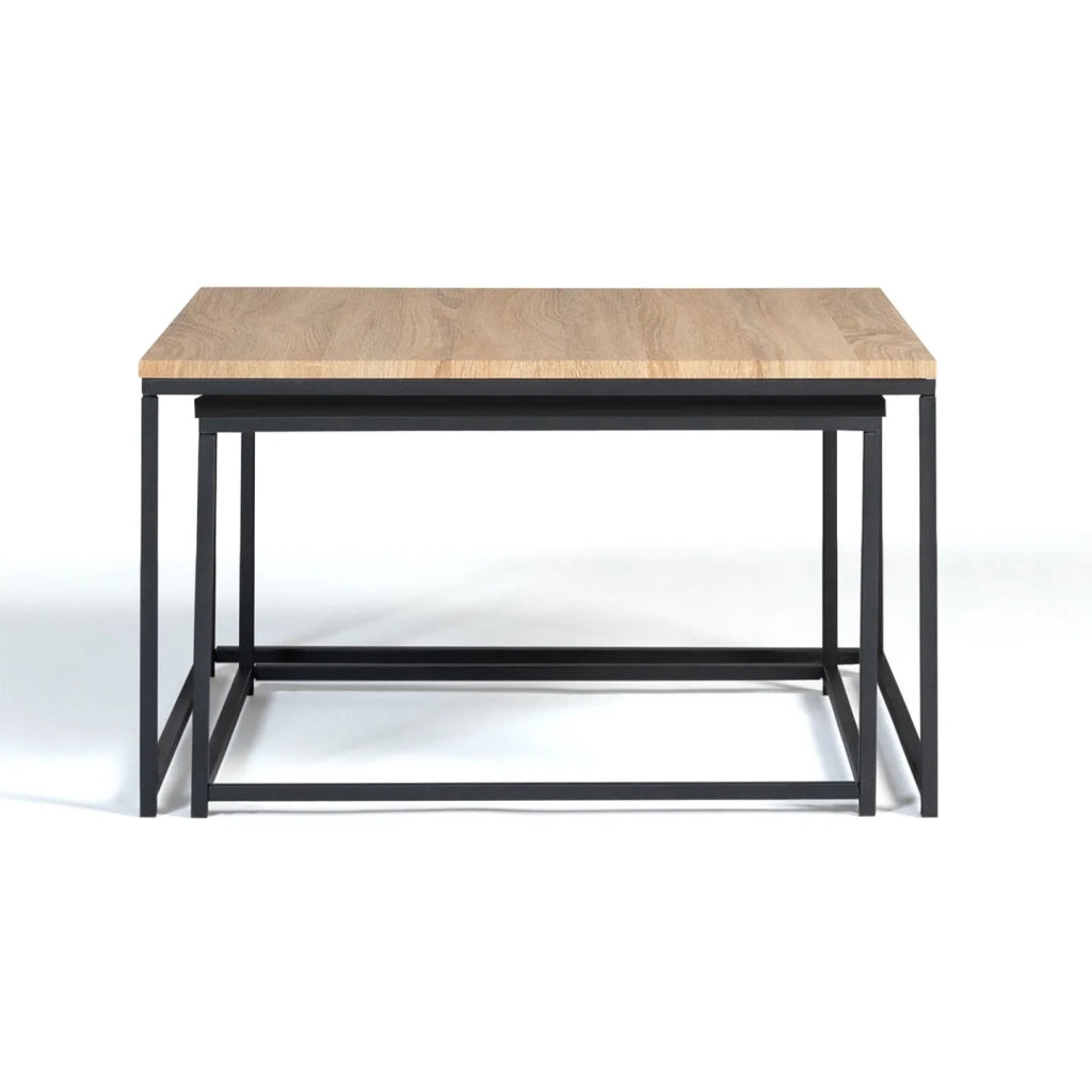 IDMarket - Set di 2 tavolini DENTON 60/70 in metallo nero e legno, design industriale