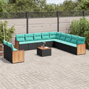 Set Divani da Giardino 12 pz con Cuscini Nero in Polyrattan 3227814