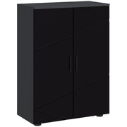 Mobiletto Bagno 2 Ante con Ripiani ¨C zephmum ¨C Legno Multistrato, Nero Lucido, 60x30x82 cm