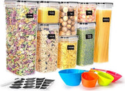 Set di contenitori a chiusura ermetica - 8 contenitori di plastica per la conservazione - Contenitori per la cucina - Per mele, zucchero, muesli, pasta, cornflakes - Resistenti al lavastoviglie Contenitori di conservazione
