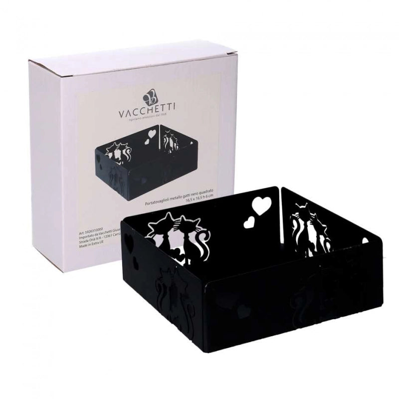 Portatovaglioli metallo gatti nero quadrato cm 16,5x16,5h6
