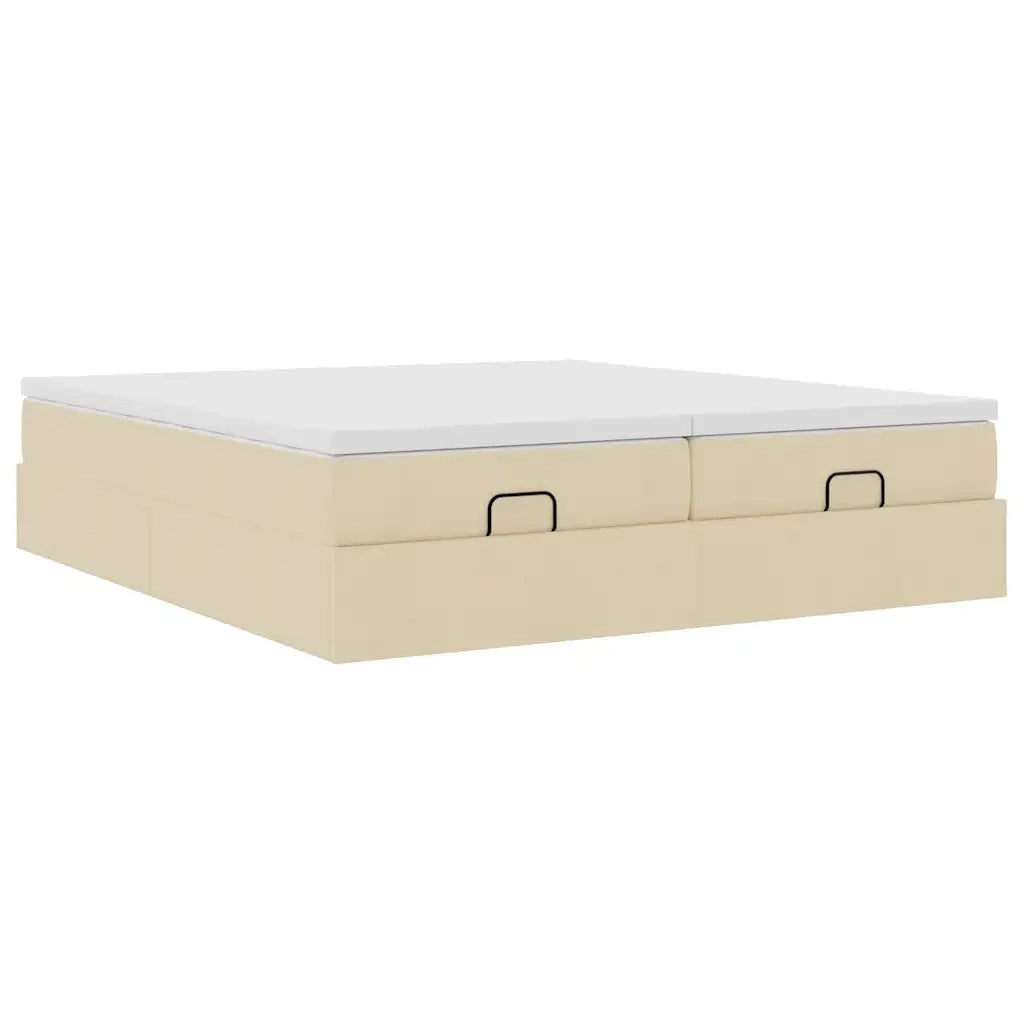 Struttura Letto Pouf con Materassi Crema 160x200 cm in Tessuto 3311239