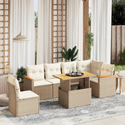 Set Divani da Giardino 7 pz con Cuscini Beige in Polyrattan