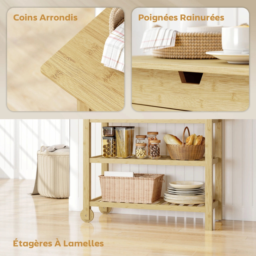 Carrello da cucina con 2 cassetti e 2 ripiani in bamb¨´ ¨C zephmum ¨C 100x43x75 cm