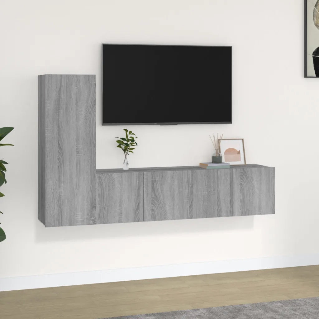 Set Mobili Porta TV 3 pz Grigio Sonoma in Legno Multistrato cod mxl 26506