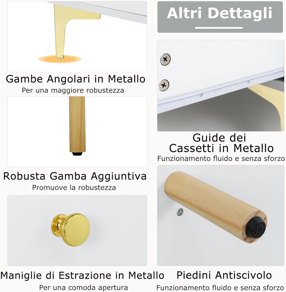Mobile Porta TV Fino a 55’’, Mobile Console con Scomparto, Porta TV con Cassetti, Centro di Intrattenimento Moderno, Tavolo Console per TV, per Soggiorno Camera da Letto