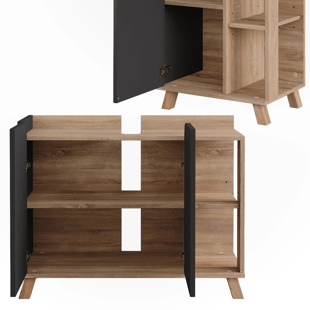 Vicco Set di mobili da bagno Sonoma/antracite 4 parti