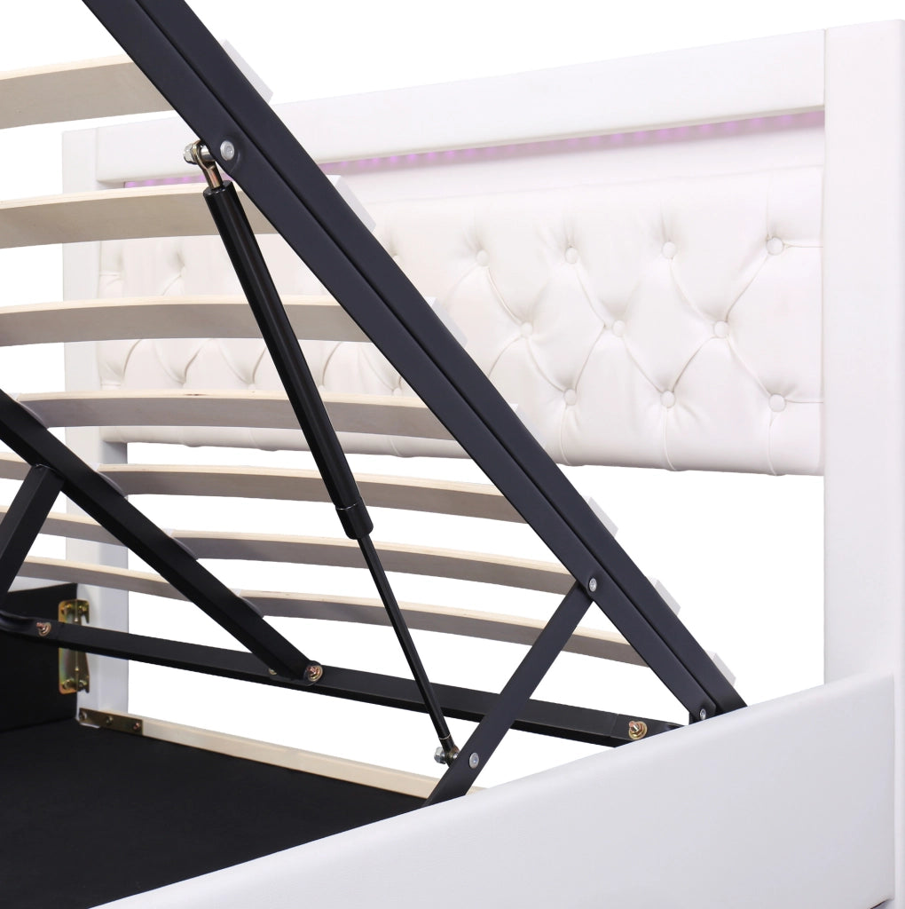 Letto imbottito 160x200 cm con contenitore, rete a doghe e LED