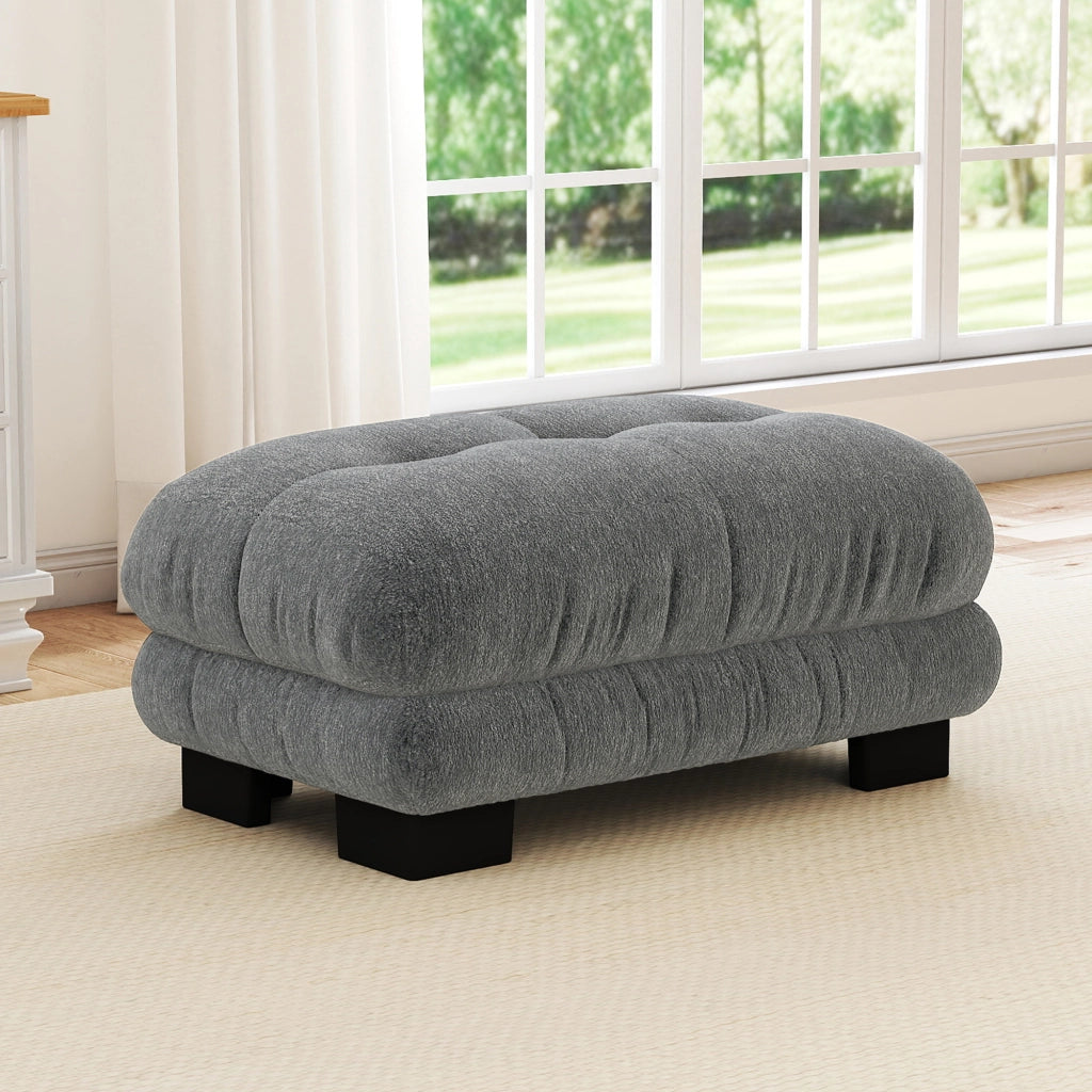 DIVANO modulare in chenille grigia con pouf mobili