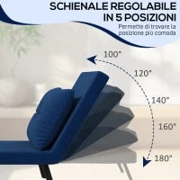 Poltrona Letto 3 in 1 con Schienale Reclinabile e Cuscino, in Tessuto Effetto Velluto, 63x73x81 cm, Blu