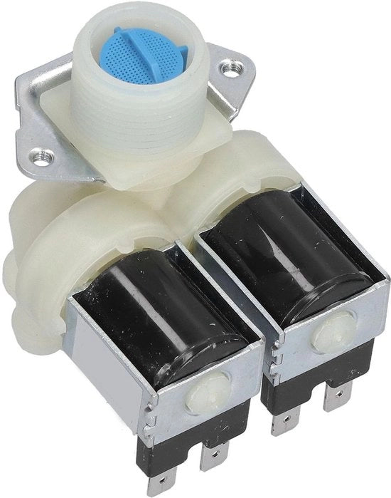 Raccordo d'acqua per lavatrici - Doppio foro di aspirazione AC 220V-240V - Ricambio - Lavatrici - Lavatrici automatiche a ciclo completo - Dimensioni 8x7x6,5 cm - Materiale in PP/lega di alluminio - Ricambio per lavatrici