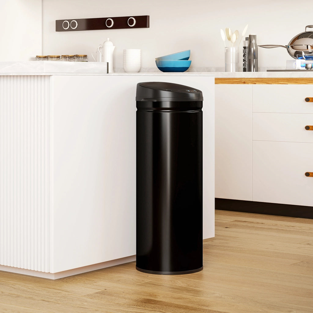 Cestino Cucina Automatico 50L ¨C zephmum ¨C Acciaio Inox, Nero, 30.5x30.5x85cm