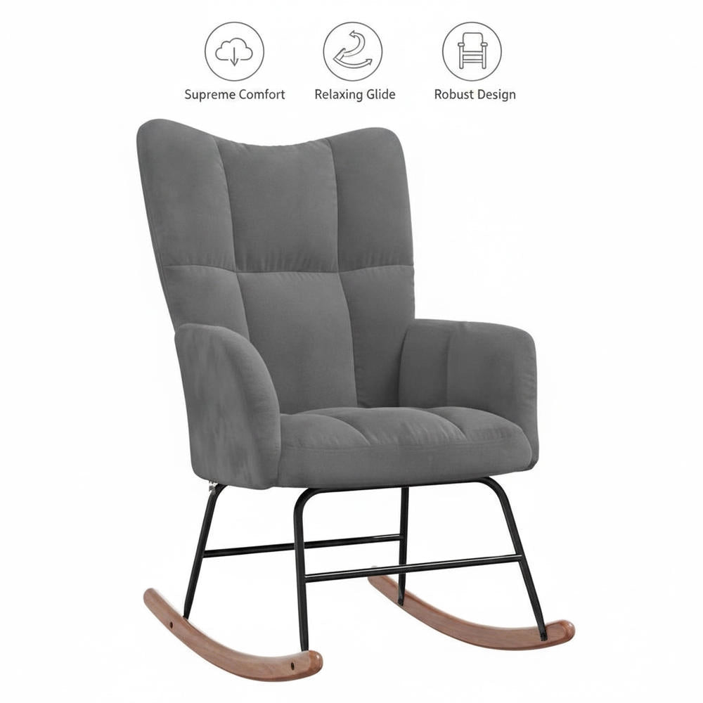 Rocking Chair, Dark Grey Velvet
