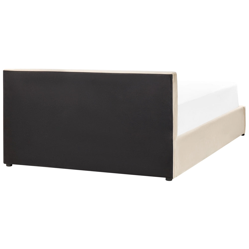 Letto Ottomano Beige Chiaro Velluto Tappezzato 140 x 200 cm Testiera Travestita Funzione Contenitore