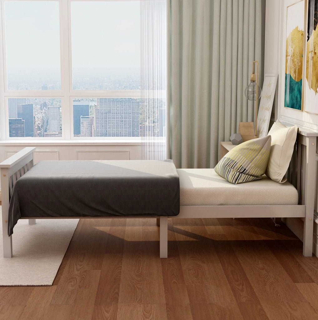 Letto singolo 90x200 cm con rete; design minimalista; legno bianco (Senza materasso)