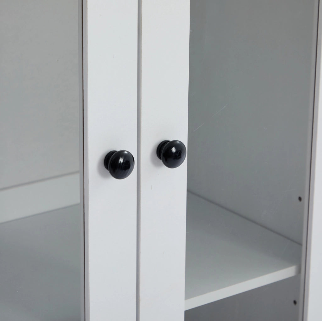 Vetrina moderna LED bianca opaca 165 cm con 2 cassetti; ripiani regolabili e ante in vetro