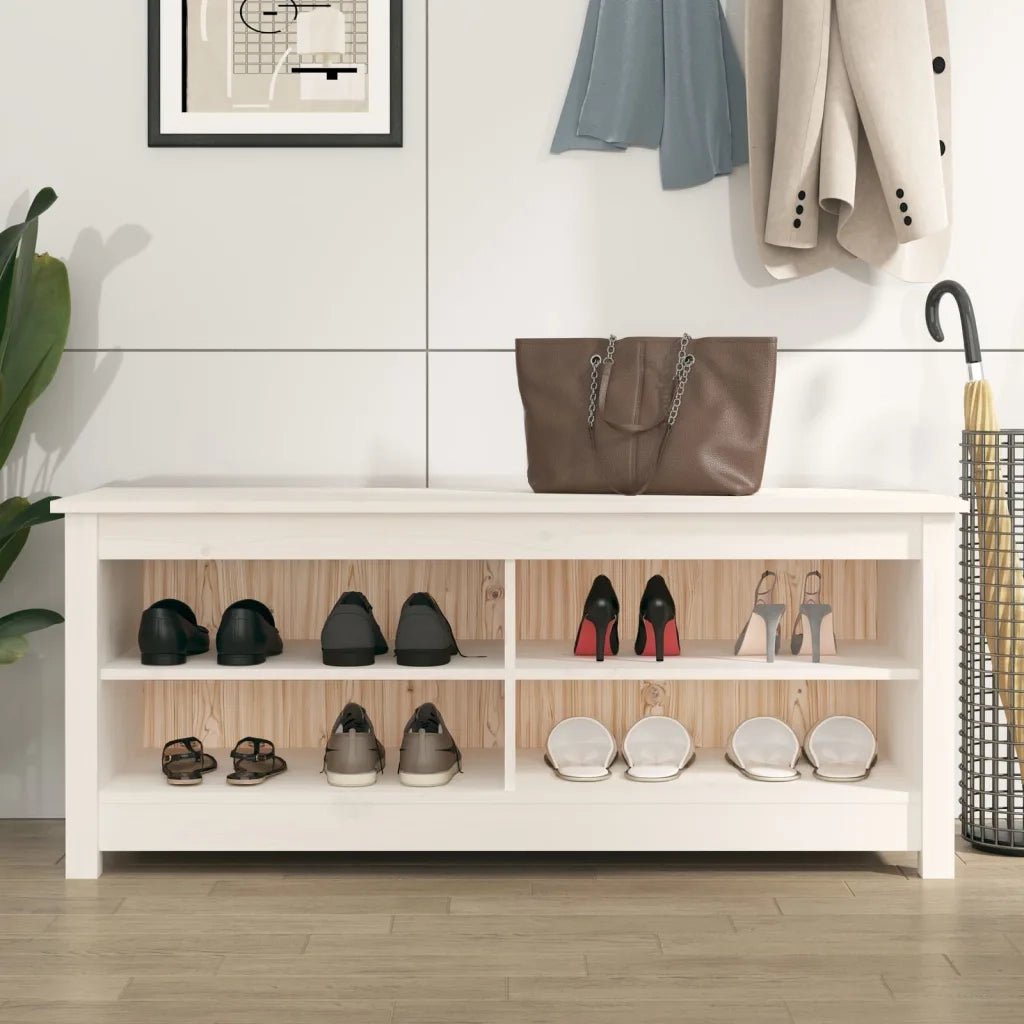 Scarpiera-Scaffale per scarpe Bianca 110x38x45,5 cm in Legno Massello di Pino 729157
