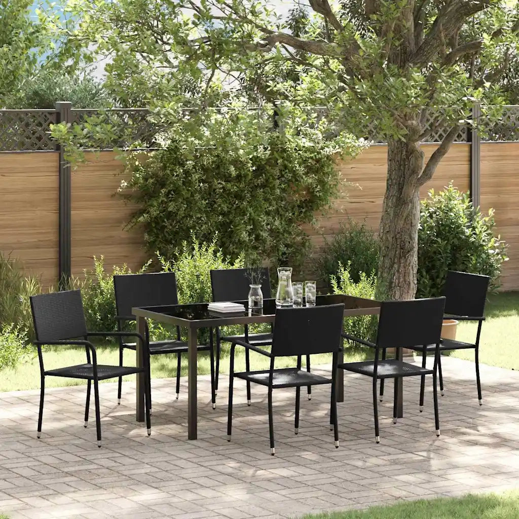 Set da Pranzo per Giardino con cuscino 7 pcs Nero polyrattan 3380040