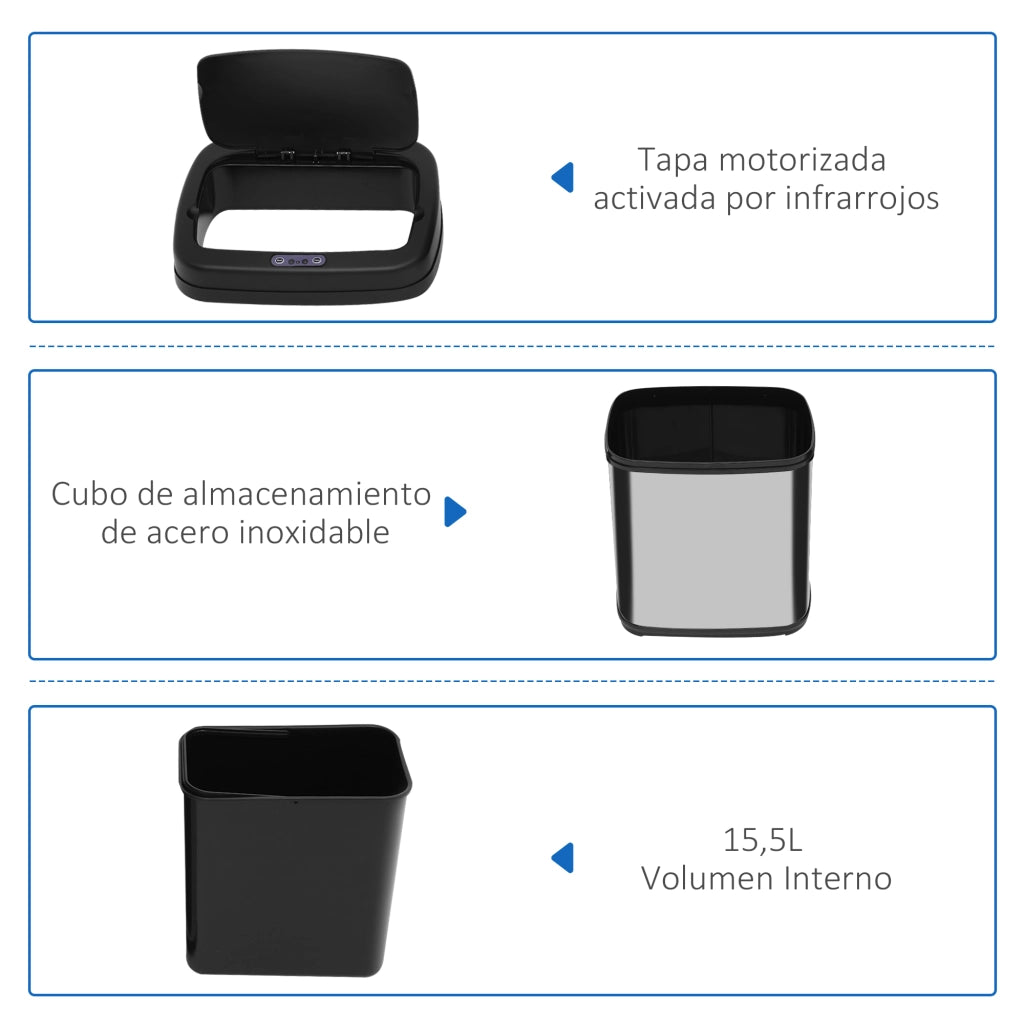 Cestino 20L con Apertura Automatica a Infrarossi e Secchio Interno Estraibile ¨C Zephmum ¨C Argento e Nero 33x25x42.5 cm