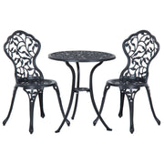 Set 3 Pezzi da Giardino con 2 Sedie da Esterno e Tavolo Rotondo in Alluminio Nero