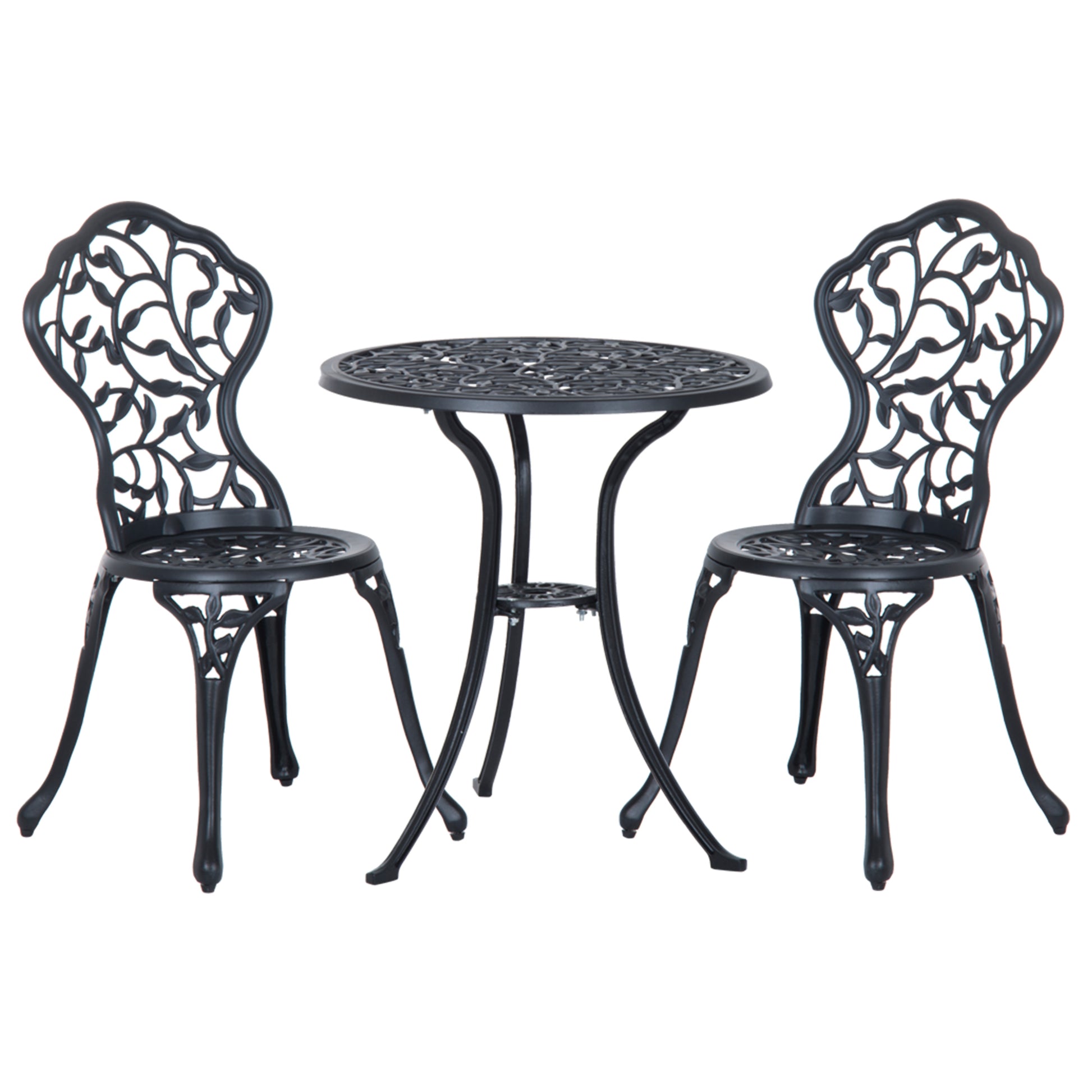 Set 3 Pezzi da Giardino con 2 Sedie da Esterno e Tavolo Rotondo in Alluminio Nero