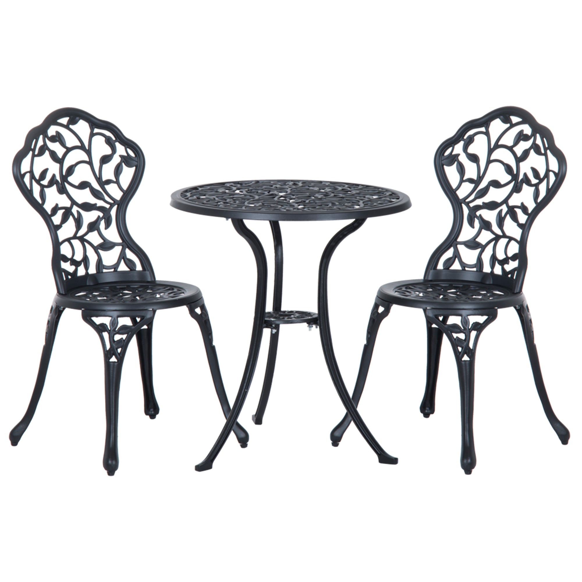 Set 3 Pezzi da Giardino con 2 Sedie da Esterno e Tavolo Rotondo in Alluminio Nero