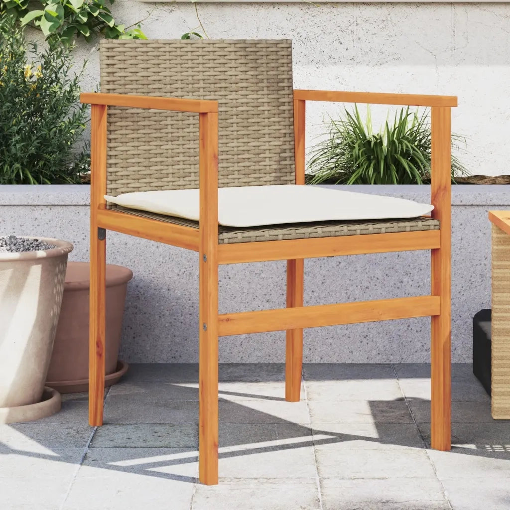 Sedie Giardino con Cuscini 2 pz | Sedie da Esterno Beige Polyrattan Legno Massello