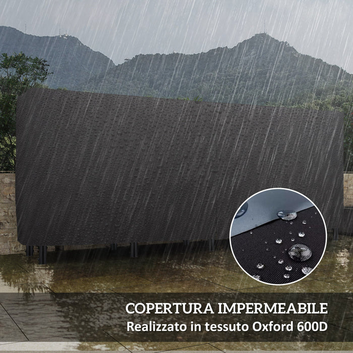 Portalegna per Camino da Interno ed Esterno con Telo Porta Legna e Copertura 240x36x99 cm in Metallo Nero