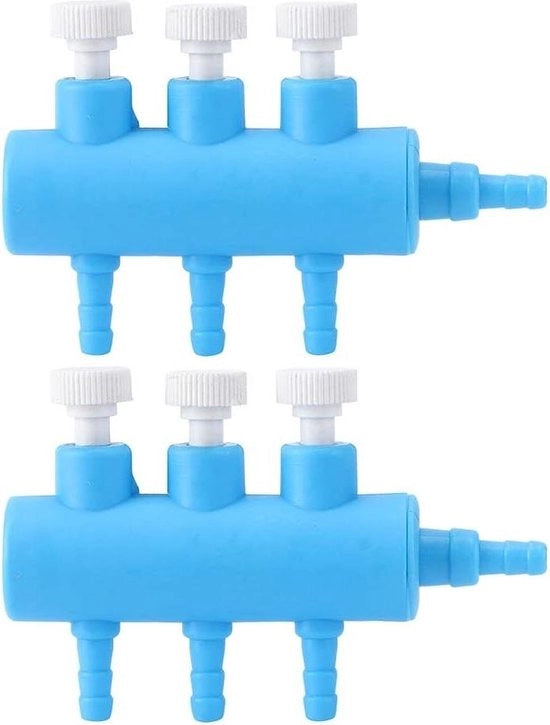 Splitter per flusso d'aria per acquario, valvola regolatrice di flusso d'aria in plastica, diffusore di ossigeno per acquario, accessori per pompa d'aria per acquario (3 vie, 2 pezzi)