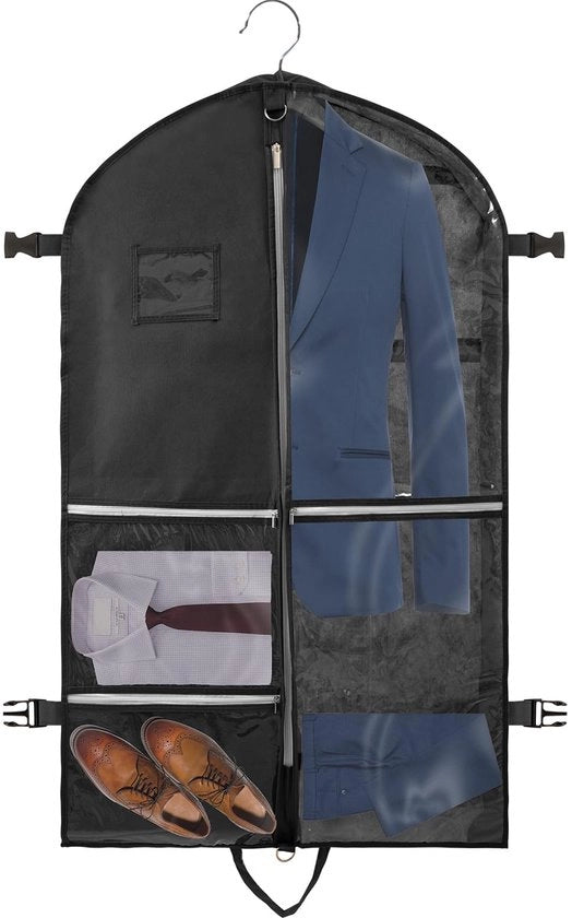 Borsa per abiti, 110 x 60 cm, borsa multifunzione per viaggi, archiviazione, contenitore per abiti con 2 spille e 5 tasche di chiusura, borsa respirante per camicie, cappotti, cravatte, abiti da sera, giacche da cerimonia