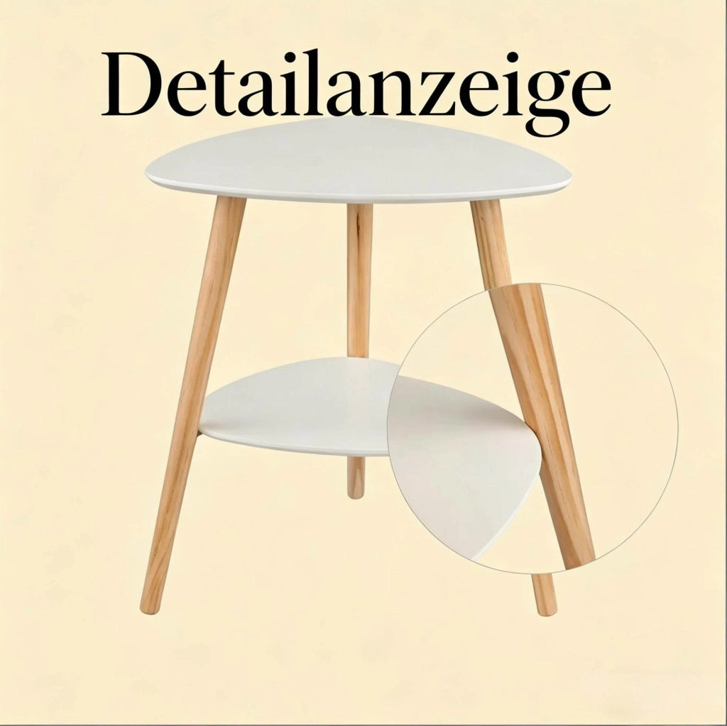 Tavolino Bianco in MDF e Legno Massiccio con Due Ripiani, 50x40x55 cm