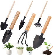 Set di attrezzi per giardinaggio, 6 pezzi, piccola vanga per giardino, accessori per balcone, vanghe per giardinaggio con manico di legno, set di attrezzi per giardinaggio con piccola vanga per piantare bonsai