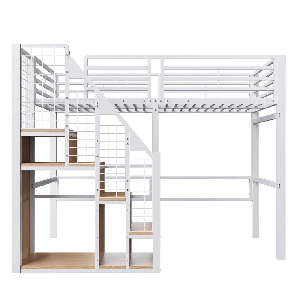 Letto a castello bianco con scala di sicurezza 90x200 cm in metallo