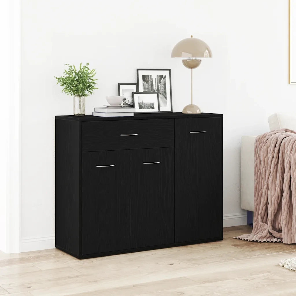 Credenza Rovere Nero 88x30x70 cm in Legno Multistrato 862445