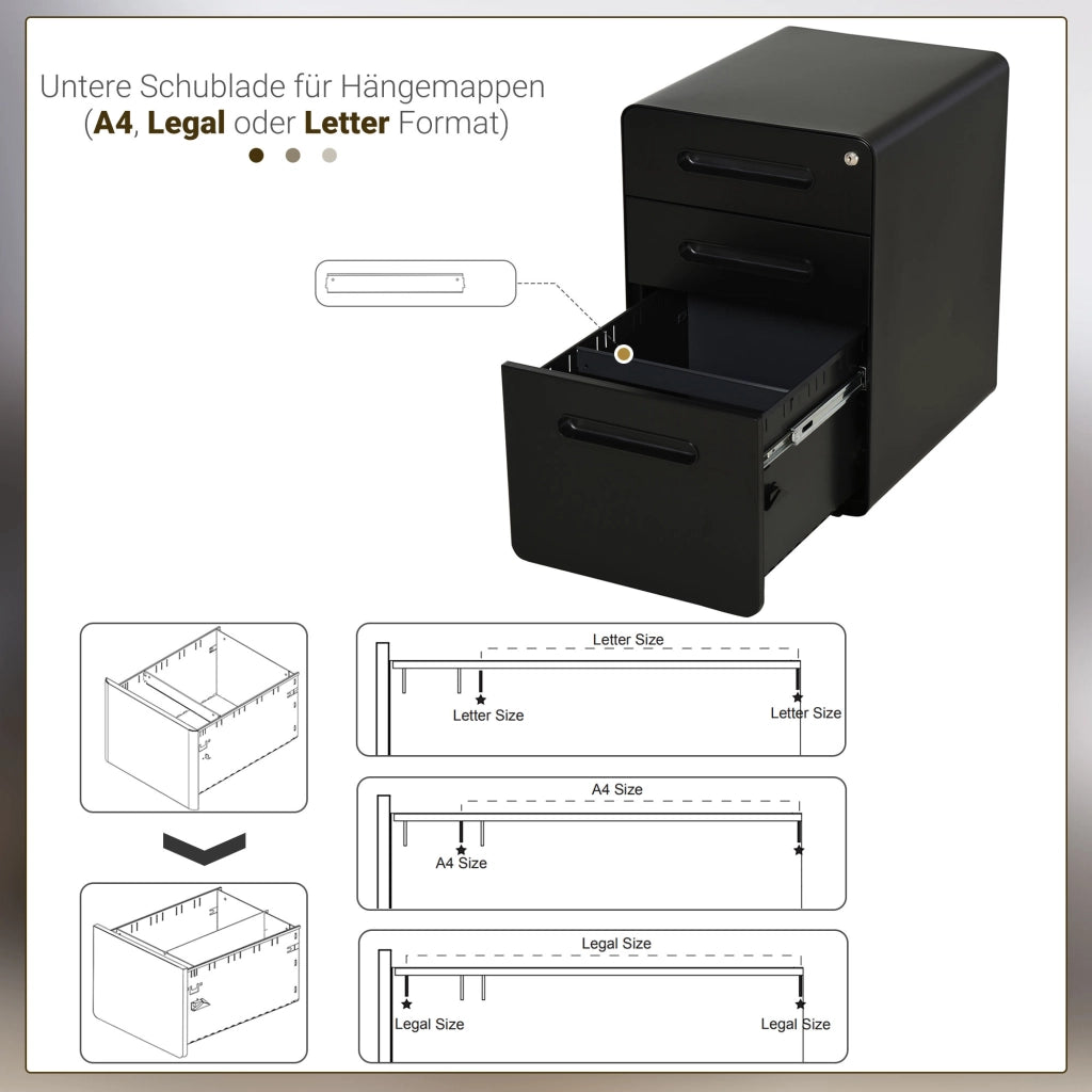 ARMADIO CONTENITORE SU RUOTE 39x48x59 cm IN ACCIAIO NERO