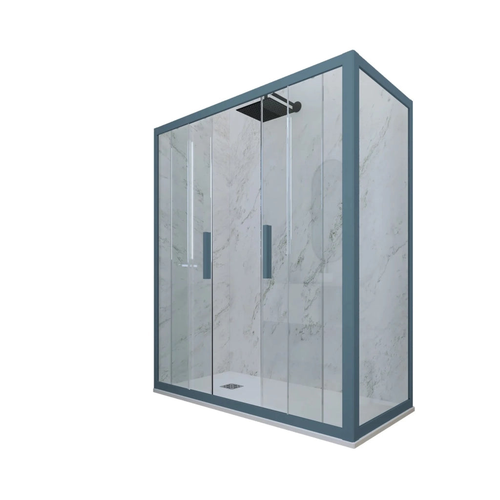 Box doccia 2 ante scorrevoli 80x150 CM H 200 Vetro Trasparente Profilo Blu Navy mod. Glam Duo