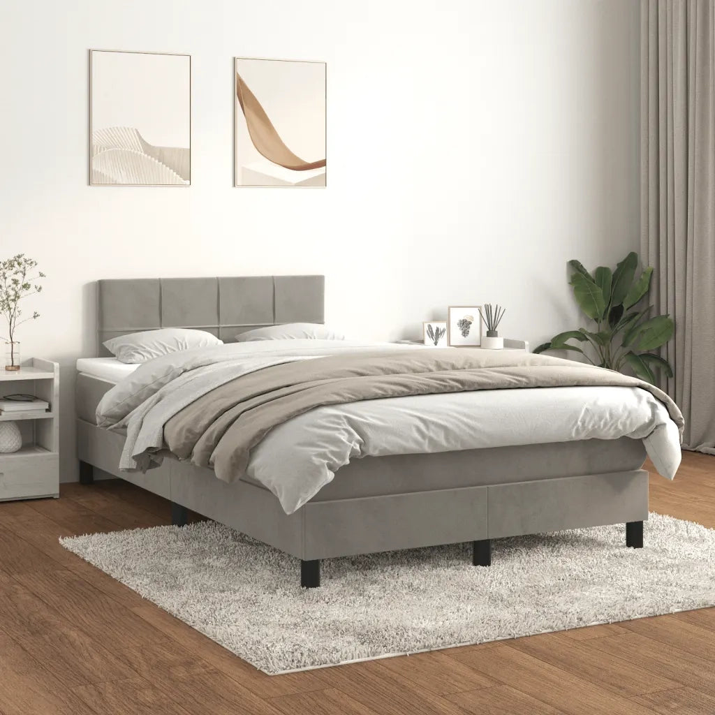 Giroletto a Molle con Materasso Grigio Chiaro 120x190cm Velluto