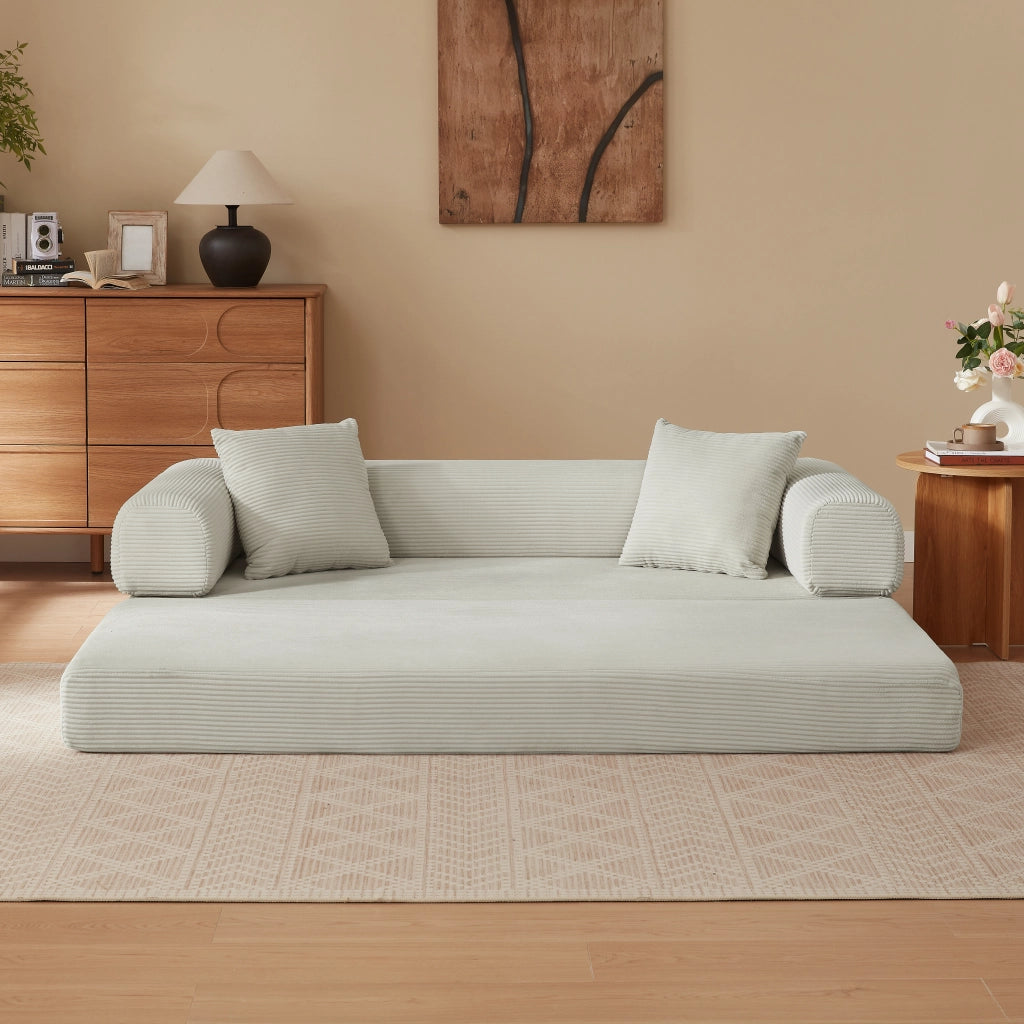 Divano convertibile modulare con funzione letto in velluto e schiuma beige per salotto camera e studio 41 × 41 × 99 cm