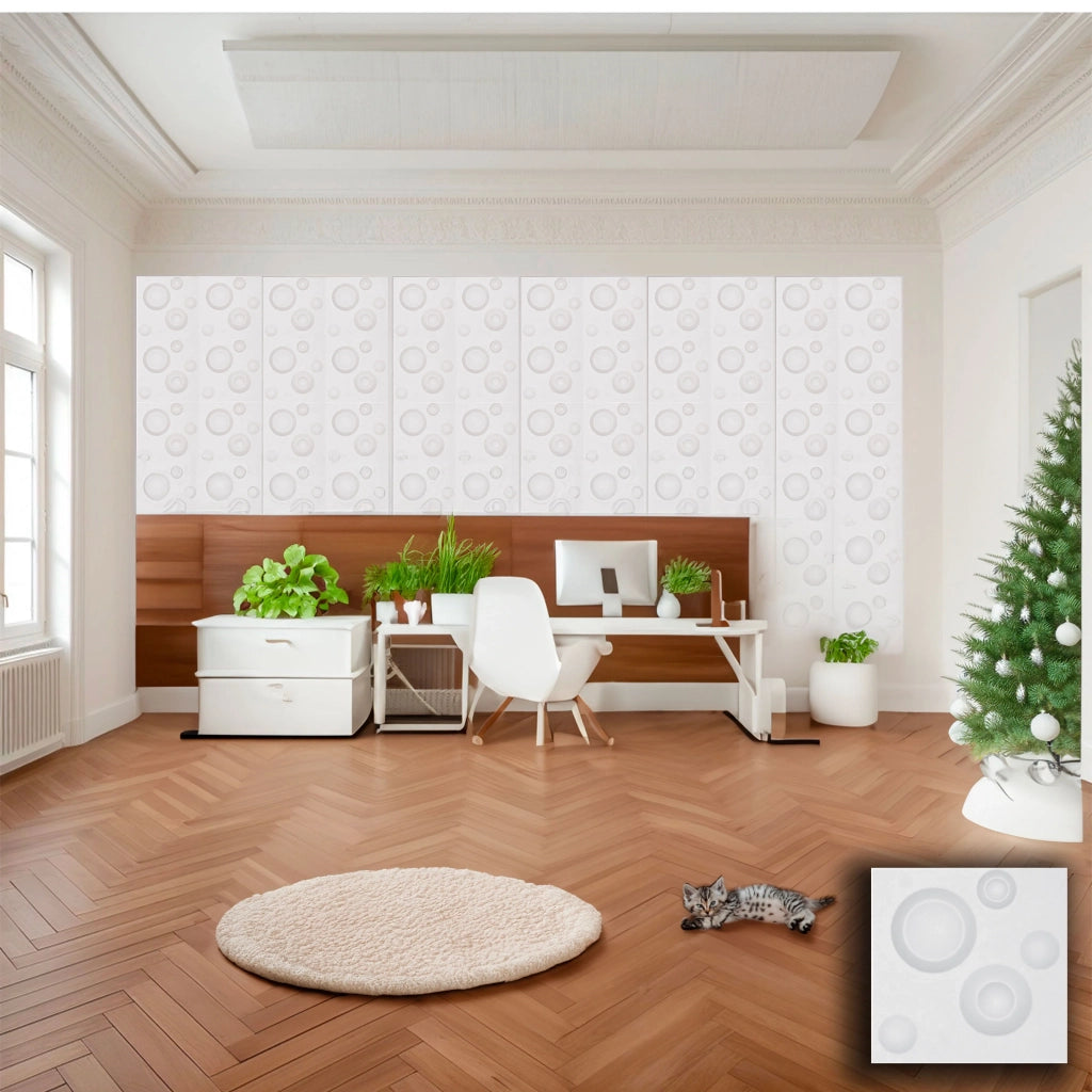 Pannello in fibra naturale a parete 3D, rivestimento di lusso 3D 30X30cm BIANCO verniciabile BOLLE