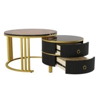 Tavolino 2-in-1 in MDF con Piano Lucido e Piano in Vetro Temperato Marrone, Combinazione Tavolino Soggiorno con 2 Cassetti, Nero