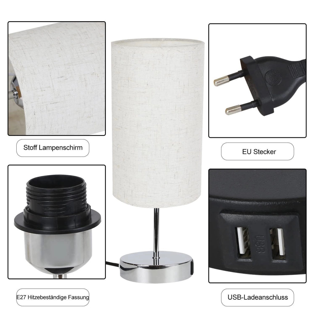 ZMH Lampada da tavolo vintage touch dimmerabile E27 LED bianco caldo USB ricarica per comodino camera letto