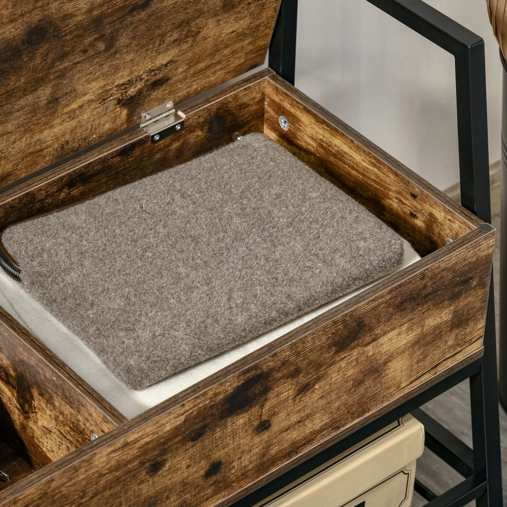 EasyComfort Mobile Scarpiera in Stile Industriale con Vano, Panca Scarpiera Vintage Salvaspazio in Legno e Metallo, Marrone Rustico, 90x37x60cm