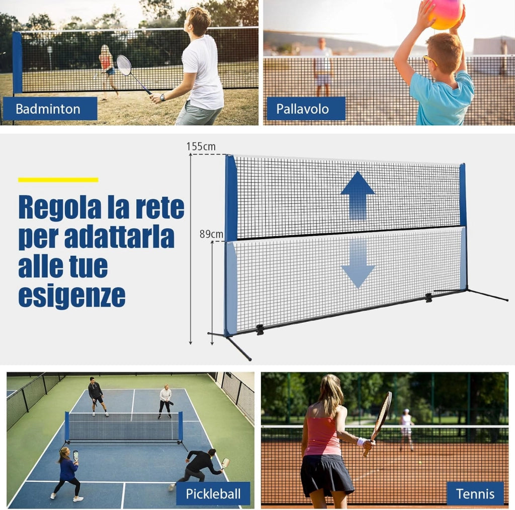 Set di Racchette da Badminton Regolabile e Portatile, Set di Rete da Badminton con 2 Volani, Tappi per Piedi, Morsetti e Borsa, per Badminton, Pallavolo e Pickleball