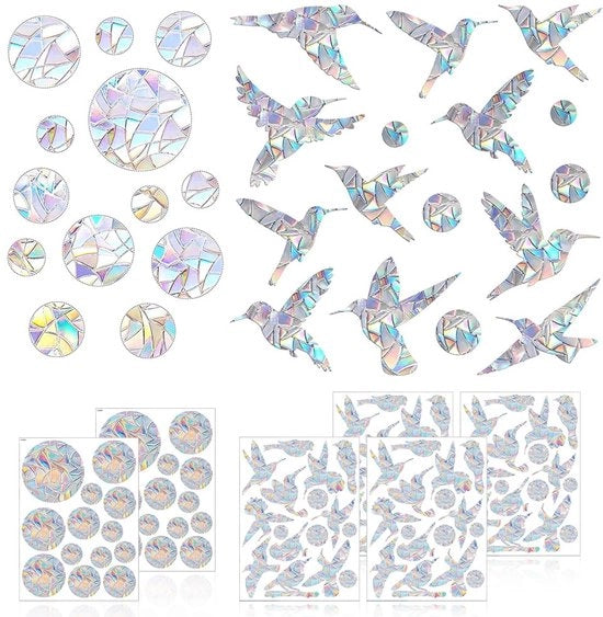 Sticker di protezione solare, 90 pezzi, sticker per finestre arcobaleno, protezione per uccelli, sticker anti-insetti, sticker per finestre e porte prismatica protezione per uccelli