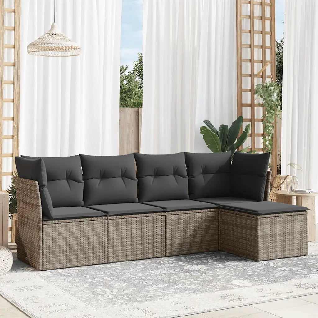 Set Divano da Giardino 5 pz con Cuscini Grigio in Polyrattan 3217560